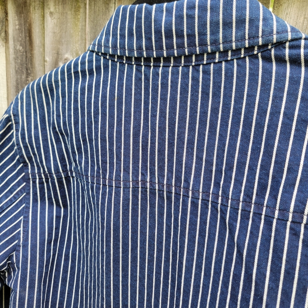 Trucker Jacket Calvin Klein Navy & White Striped Collared Medium Unisex Utility - Picture 9 of 16